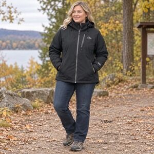 LL Bean TEK Waterproof Hooded Jacket Womens Large Black Thermore Insulated